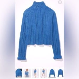 American Eagle | Snowsoft Mock Neck Sweater | Blue | Size Small